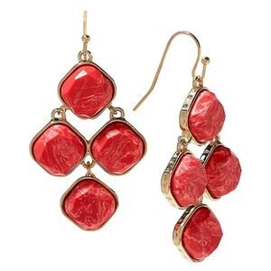 STYLE & CO Synthetic Red Turquoise Stone Wire Drop Earrings| NEW with Tags